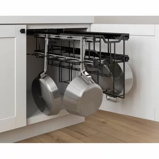 Pull Out Cabinet Rack Cookware Organizer Pots Pans Lids Holder Kitchen  Storage