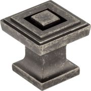 1" Overall Length Distressed Pewter Square Delmar Cabinet Knob - 585DP
