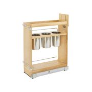 8" Pullout Wood Base Cabinet Utensil Organizer with 3 Bins and Blumotion Soft-Close Slides