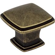 1-3/16" Overall Length Lightly Distressed Antique Brass Square Milan 1 Cabinet Knob - 1091AEM