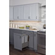 Double 35Qt Metal Drawerbox Trashcan Pullout with Grey Bins Grey Can - MDB5-D35G