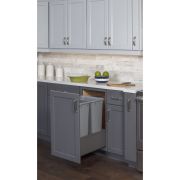 Double 50Qt Metal Drawerbox Trashcan Pullout with Grey Bins Grey Can - MDB5-D50G
