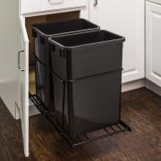35Qt Double Pullout Waste Container System Black - CAN-EBMDB-R