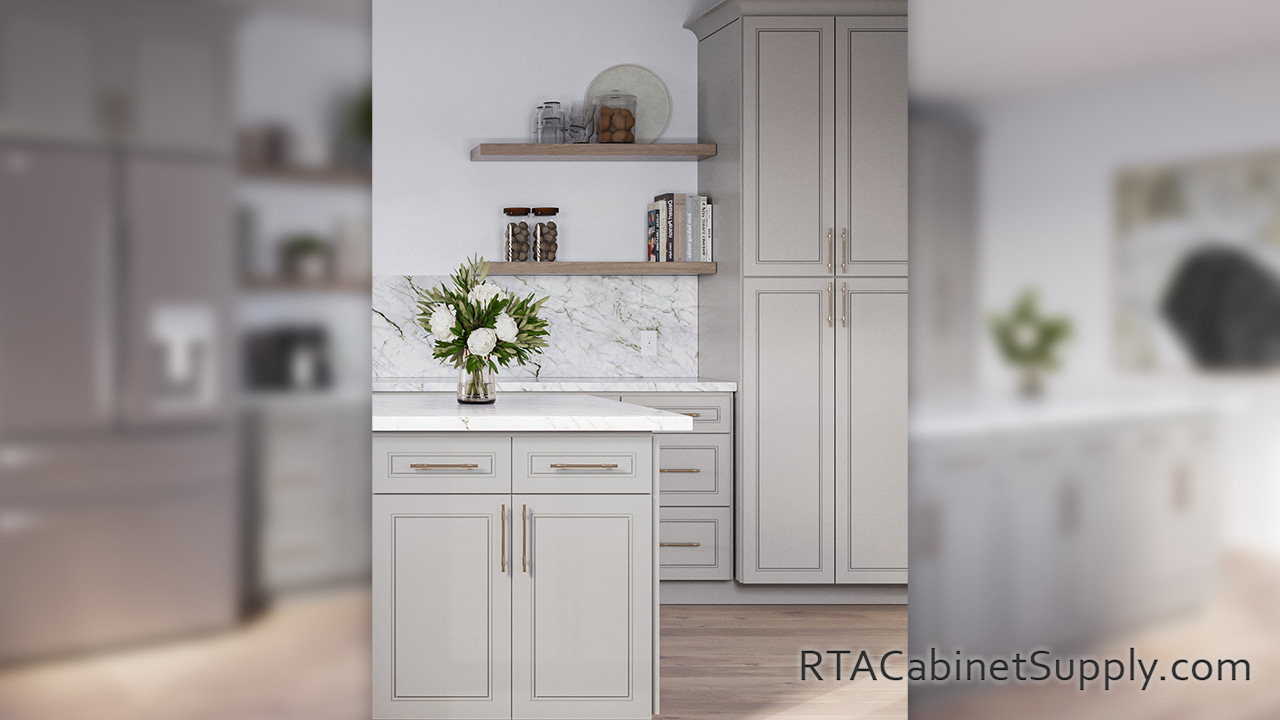 Aspen Grey kitchen with pantry and base cabinets.