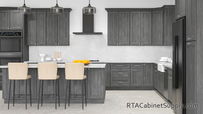 Bristol Grey kitchen full view with an island.