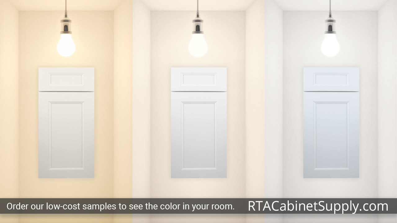 Bristol White cabinet door under different light.