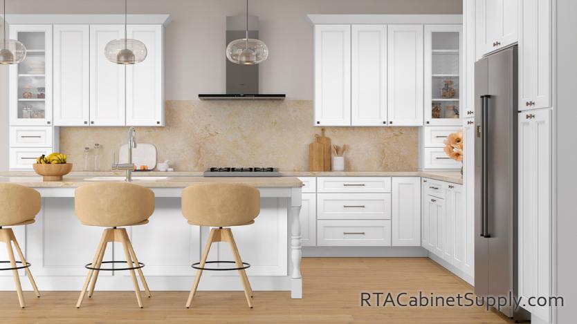 Bristol White kitchen full view with an island.