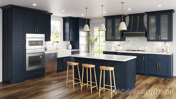 Camden Blue Shaker kitchen full view with an island.
