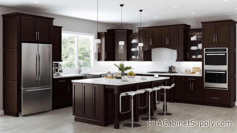 Camden Espresso Shaker kitchen full view with an island.