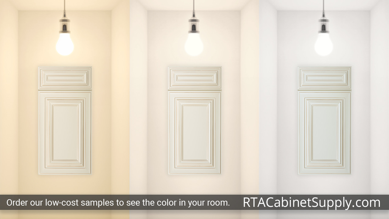 Charleston Cream cabinet door under different light.