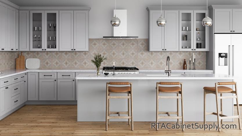 Chatham Nickel kitchen front view with an island.