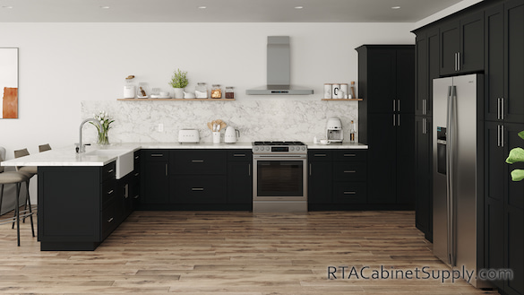 Chatham Pitch Black kitchen full view with an island.