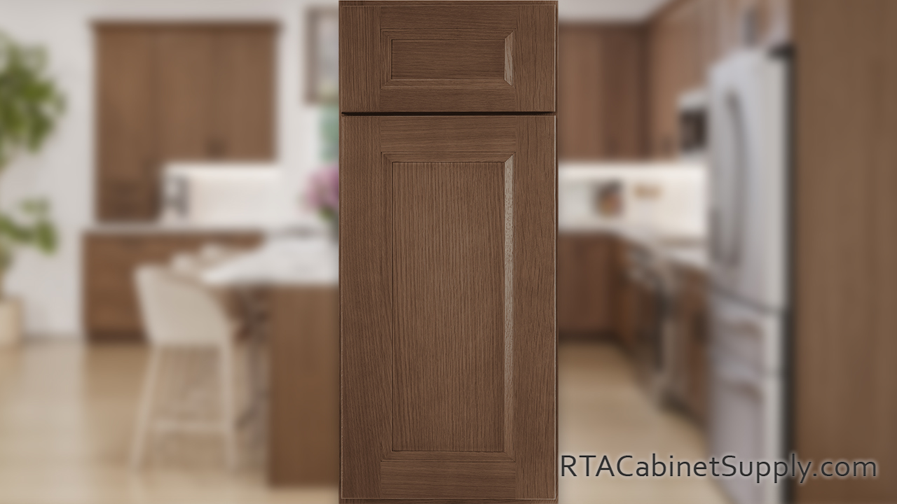 Easton Bourbon Oak cabinet front.