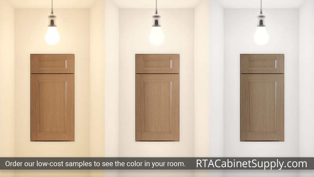 Easton Canyon Oak cabinet door under different light.