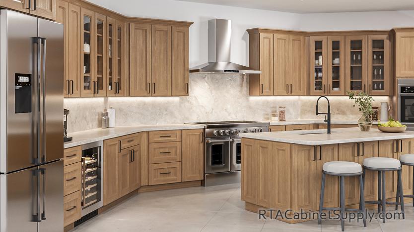Easton Canyon Oak kitchen angle view with an island.