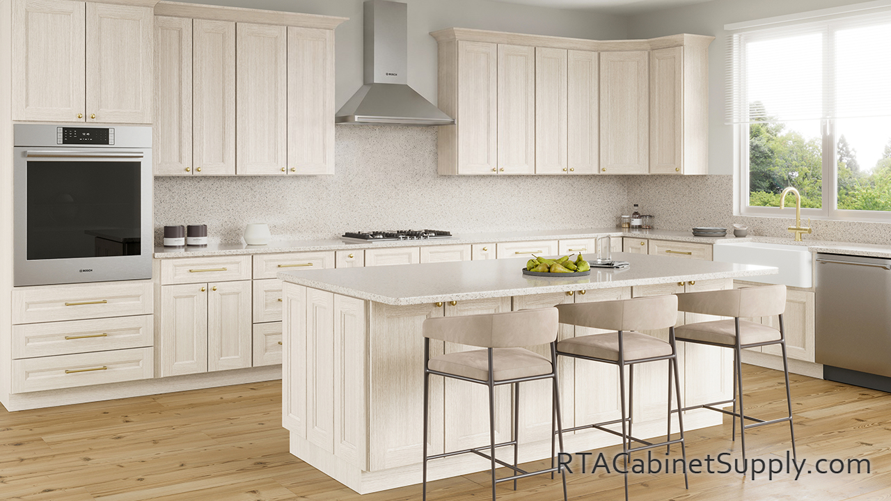 Easton Ivory Oak angle view with an island.