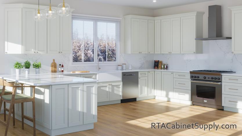 Harmony Dune kitchen angle view with an island.