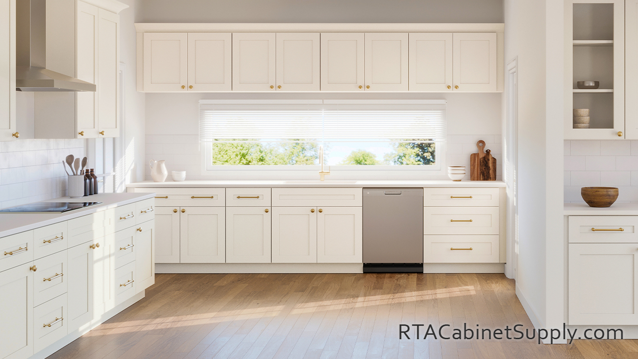 Madison Dune Shaker kitchen front view with a wall and base cabinets.