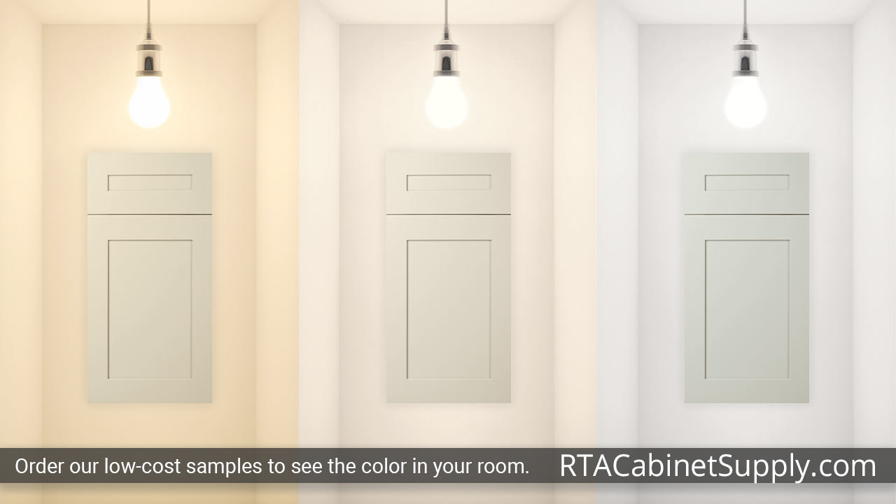 Madison Dune Shaker cabinet door under different light.