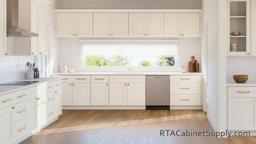Madison Dune Shaker kitchen front view with a wall and base cabinets.
