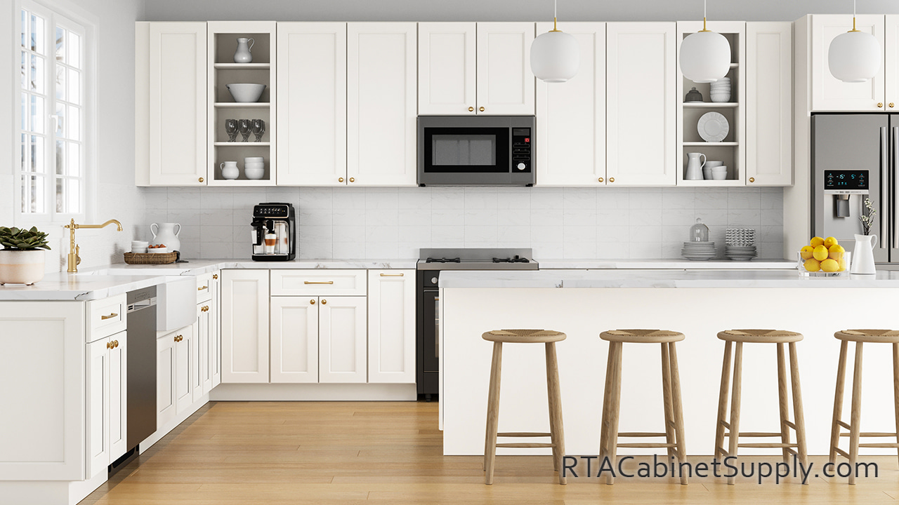 Malibu Dove kitchen full view with an island.