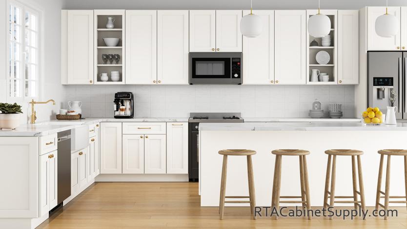 Malibu Dove kitchen full view with an island.