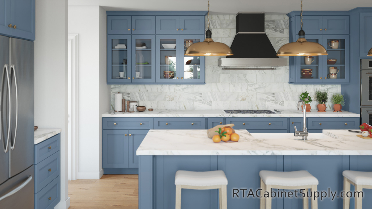 Newport Blue Shaker - Ready to Assemble Kitchen Cabinets, image size:1280x720