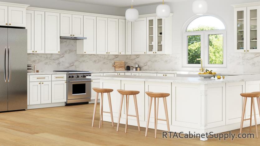 Newport Champagne Shaker kitchen angle view with an island.