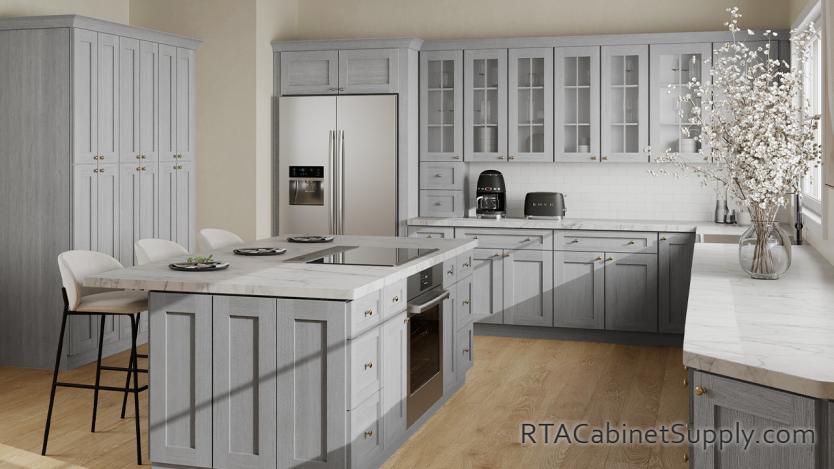 Newport Grey Shaker kitchen angle view with an island.