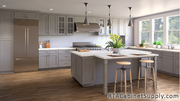 Newport Grey Shaker kitchen full view with an island.