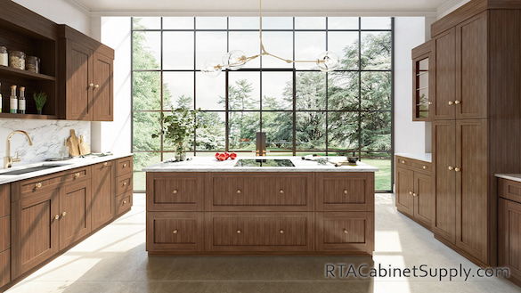 Newport Woodland Shaker kitchen full view with an island.