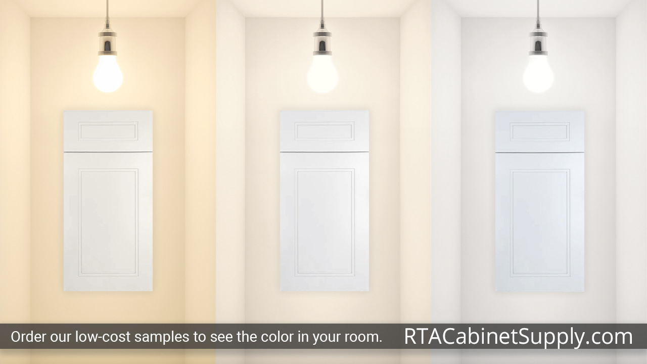 Preston White cabinet door under different light.