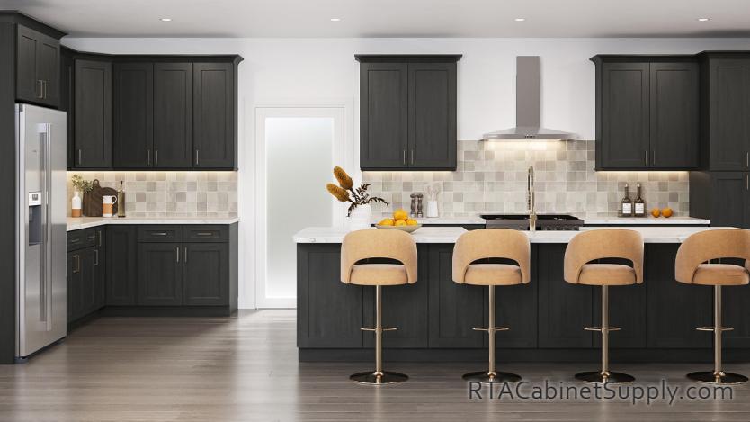 Salem Cinder Shaker kitchen angle view with an island.