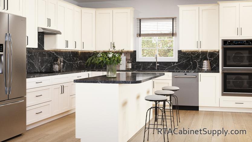 Salem Cream Shaker kitchen full view with an island.
