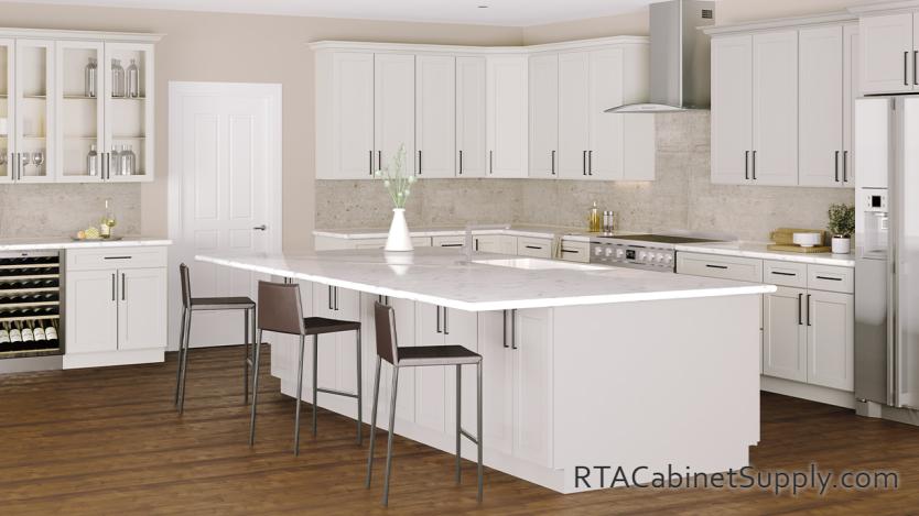 Salem Dove Shaker big kitchen full view with an island.