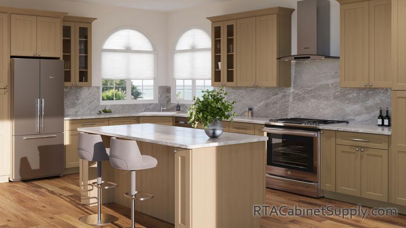 Salem Essence Oak Shaker kitchen angle view with an island.