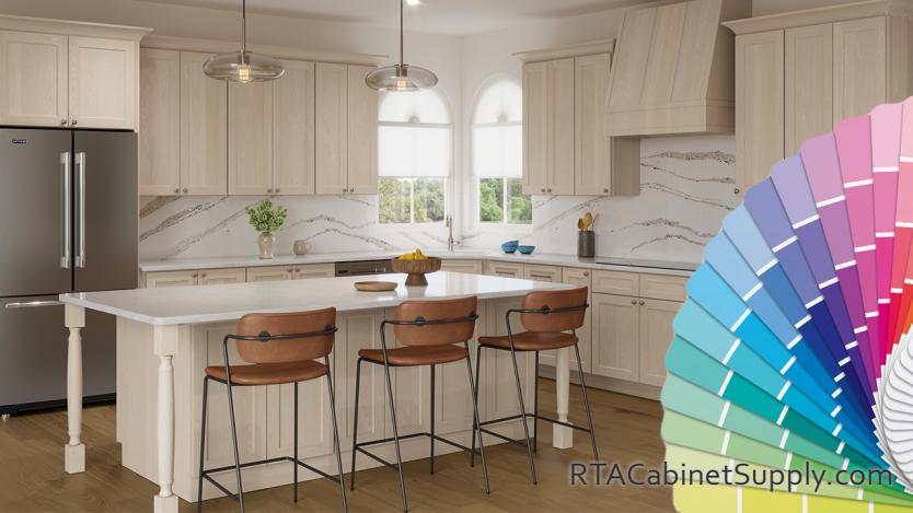Salem Unfinished Shaker kitchen angle view with an island.