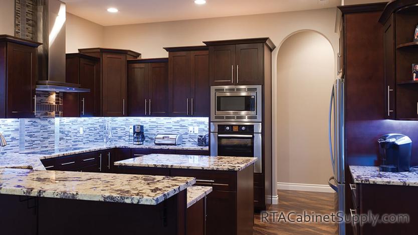 Sienna Shaker kitchen full view with an island.