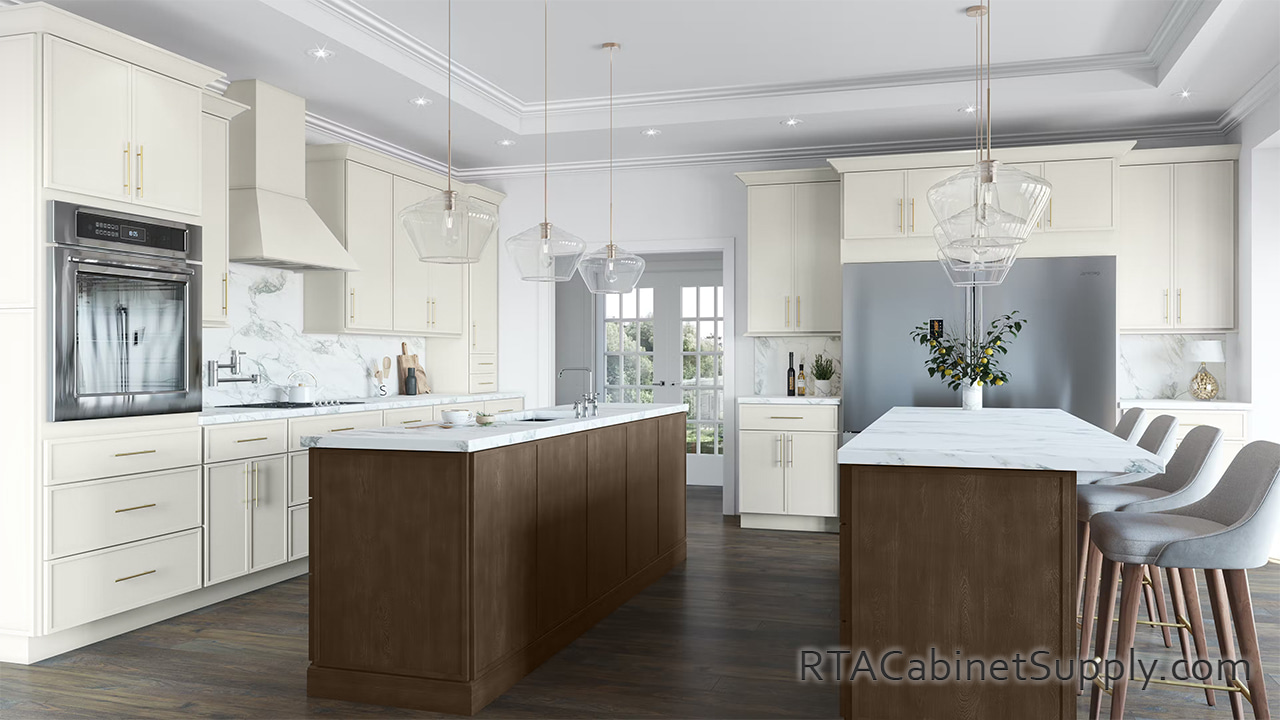 Sonoma Dove kitchen full view with an island.