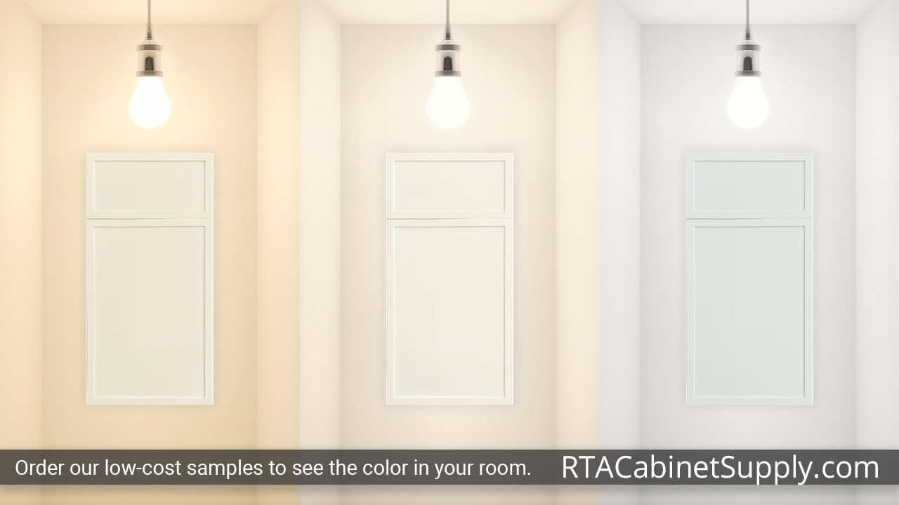 Sonoma Dove cabinet door under different light.