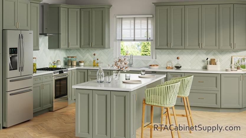 Springfield Sage kitchen angle view with an island.