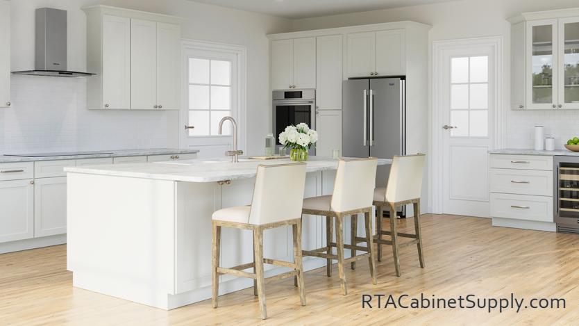Summit Antique Shaker kitchen angle view with an island.