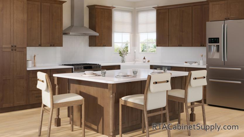 Summit Bourbon Shaker kitchen angle view with an island.
