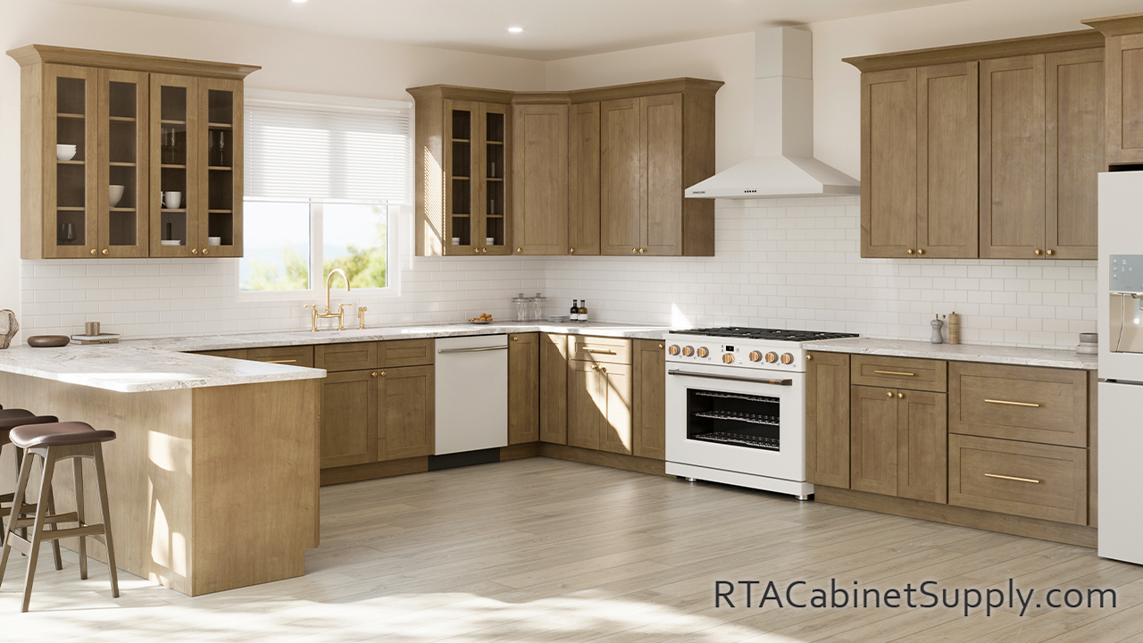 Summit Canyon Shaker kitchen angle view with an island.