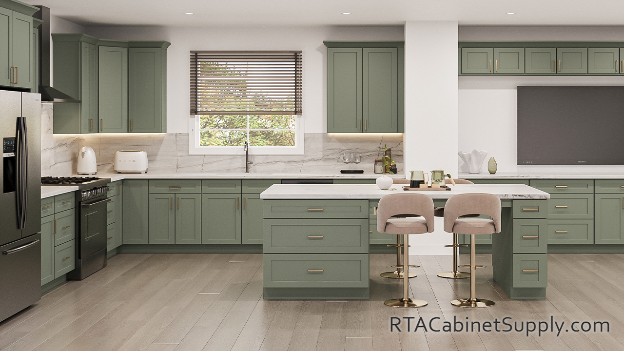 Summit Hazel Shaker kitchen front view with an island.