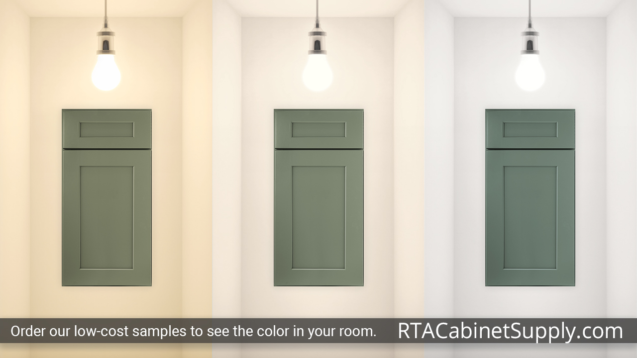 Summit Hazel Shaker cabinet door under different light.