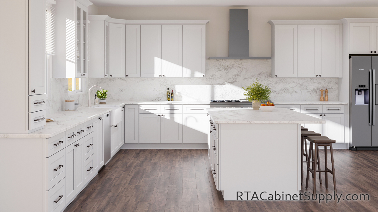 Summit White Shaker kitchen with a countertop cabinet.