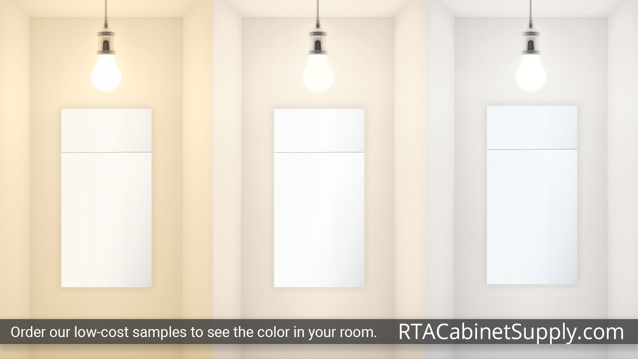 Ultra White cabinet door under different light.