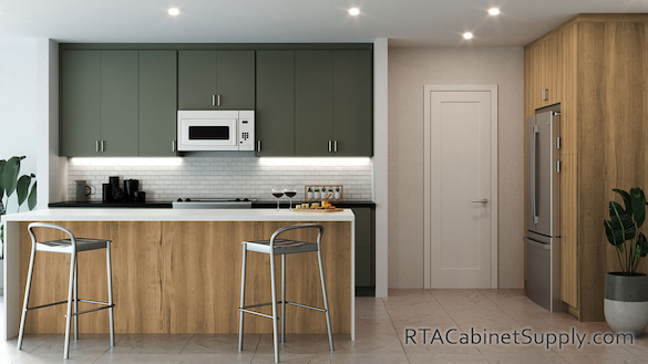 Urban Emerald kitchen cabinets with an island.
