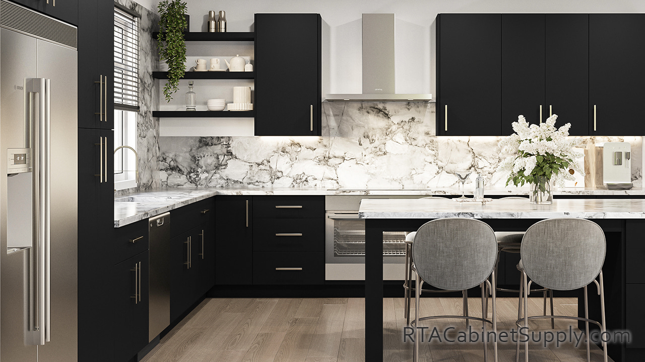 Urban Raven kitchen cabinets with an island.
